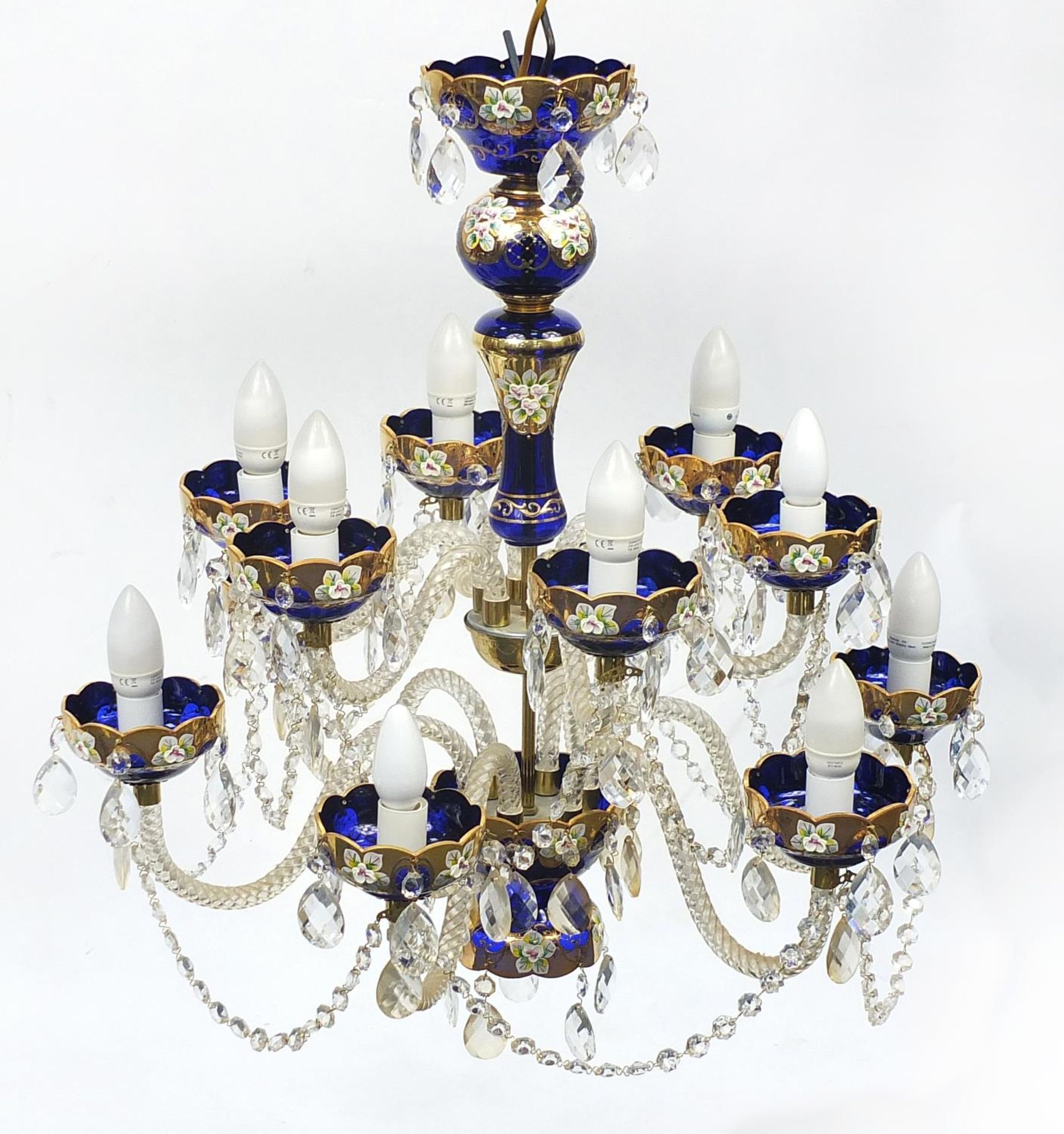Bohemian Blue glass chandelier with drops, 70cm high x 70cm in diameter :For Further Condition - Image 4 of 5