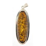 Large silver and amber design pendant, 6.5cm high, 13.4g :For Further Condition Reports Please Visit