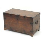 Antique pine chest with iron mounts and carrying handles, 43cm H x 73cm W x 38.5cm D :For Further