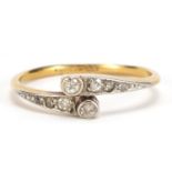 18ct gold and platinum diamond crossover ring, size N, 2.0g :For Further Condition Reports Please