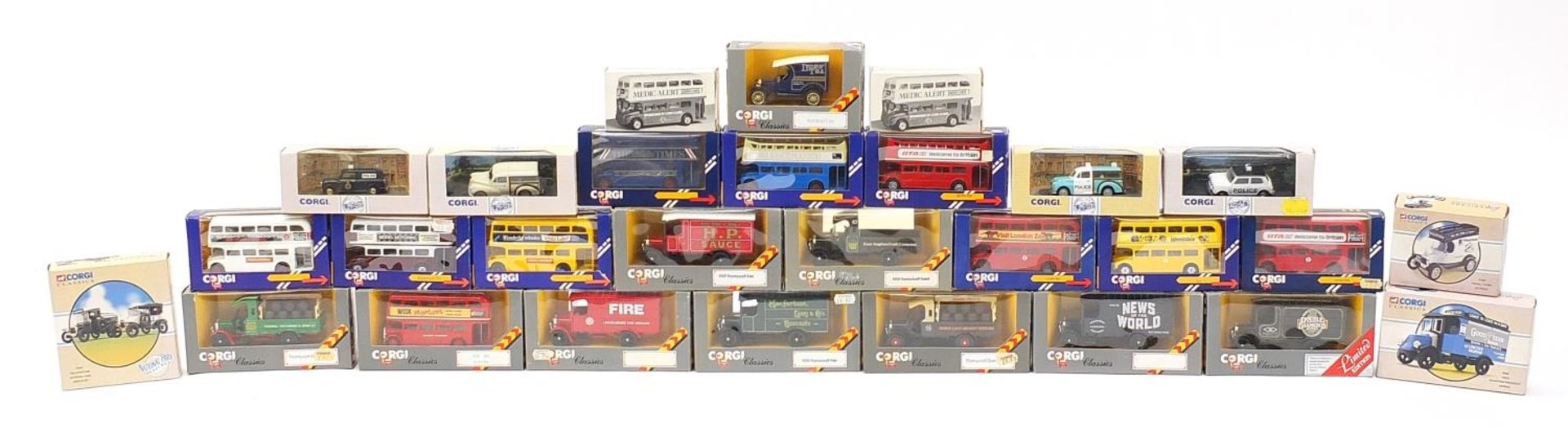Collection of Corgi die cast model vehicles with boxes, including four model T vans :For Further