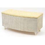 Lloyd Loom bow fronted ottoman with button upholstered lift up seat, 44cm H x 88cm W x 42cm D :For