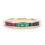 9ct gold sapphire, emerald and ruby half eternity ring, size N, 2.4g :For Further Condition