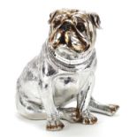 Silvered model of a seated Pug dog, 30cm high :For Further Condition Reports Please Visit Our