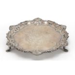 William Hutton & Sons, Edwardian silver three footed salver with golfing interest presentation