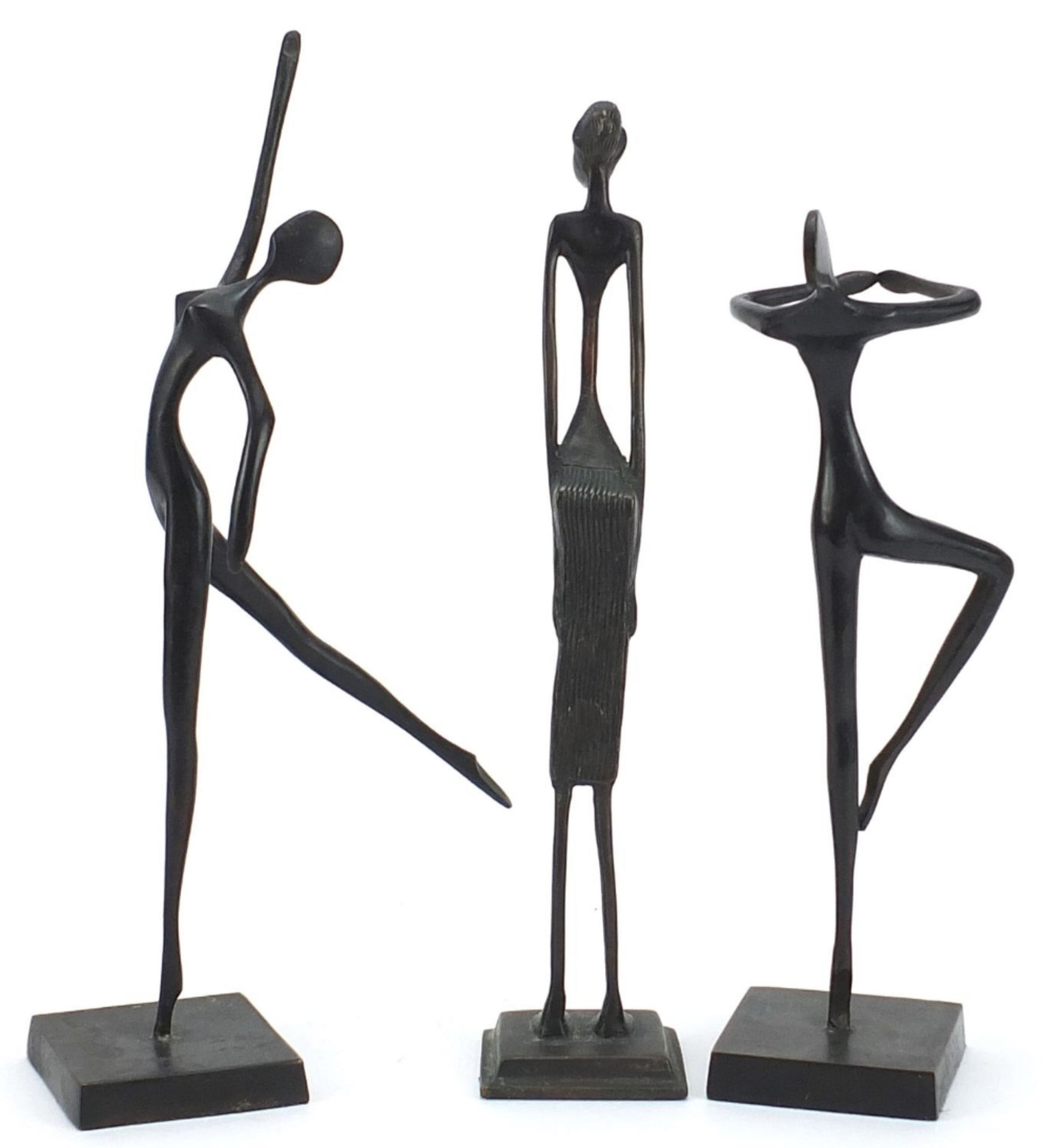 Pair of Modernist bronzed sculptures of dancers and one other, the largest 34cm high :For Further - Image 2 of 4