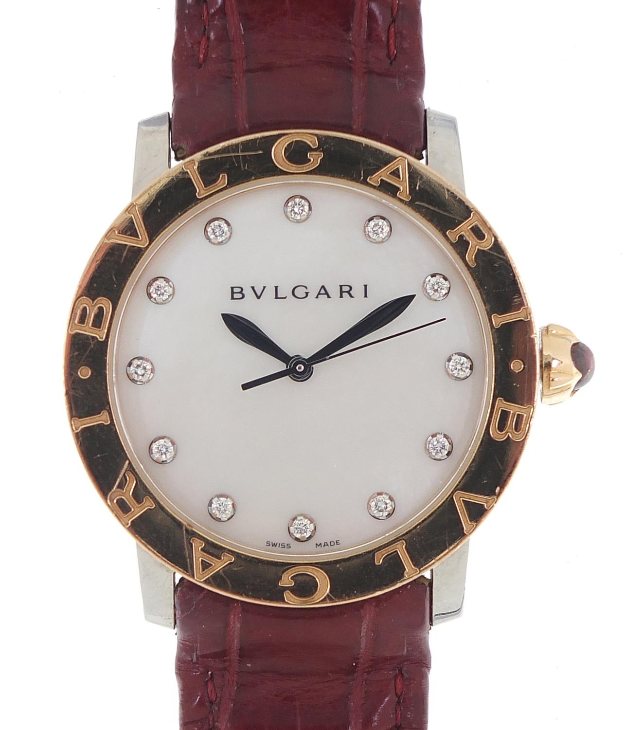Bvlgari, 18ct gold automatic ladies wristwatch with diamond set mother of pearl dial and cabochon - Image 2 of 11