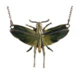 Silver coloured metal and enamel insect necklace, 40cm in length, 2.5g :For Further Condition