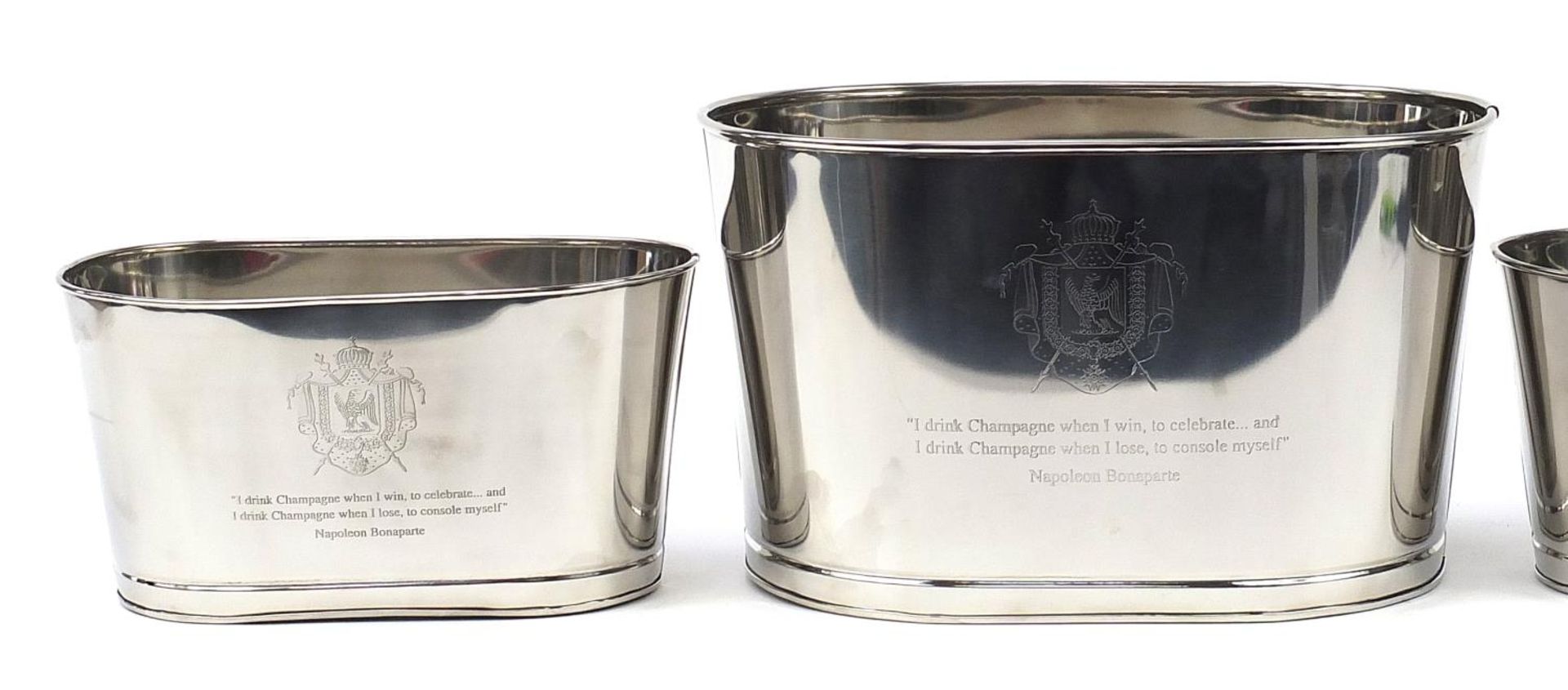 Three Champagne ice buckets with Napoleon Bonaparte and Lily Bollinger mottos, the largest 26cm H - Image 2 of 5