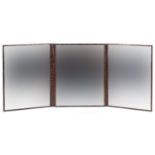 Taxidermy interest crocodile skin design triple aspect folding mirror with bevelled glass, 64cm x