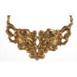 Art Nouveau design gilt metal maiden head necklace set with clear stones, 36cm in length, 36.5g :For