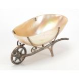 Adie & Lovekin Ltd, George V silver and mother of pearl table salt in the form of a wheelbarrow,