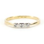 18ct gold and platinum diamond three stone ring, size K, 1.3g :For Further Condition Reports
