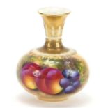 E Townsend for Royal Worcester, vase hand painted with peaches and berries, 10.5cm high :For Further