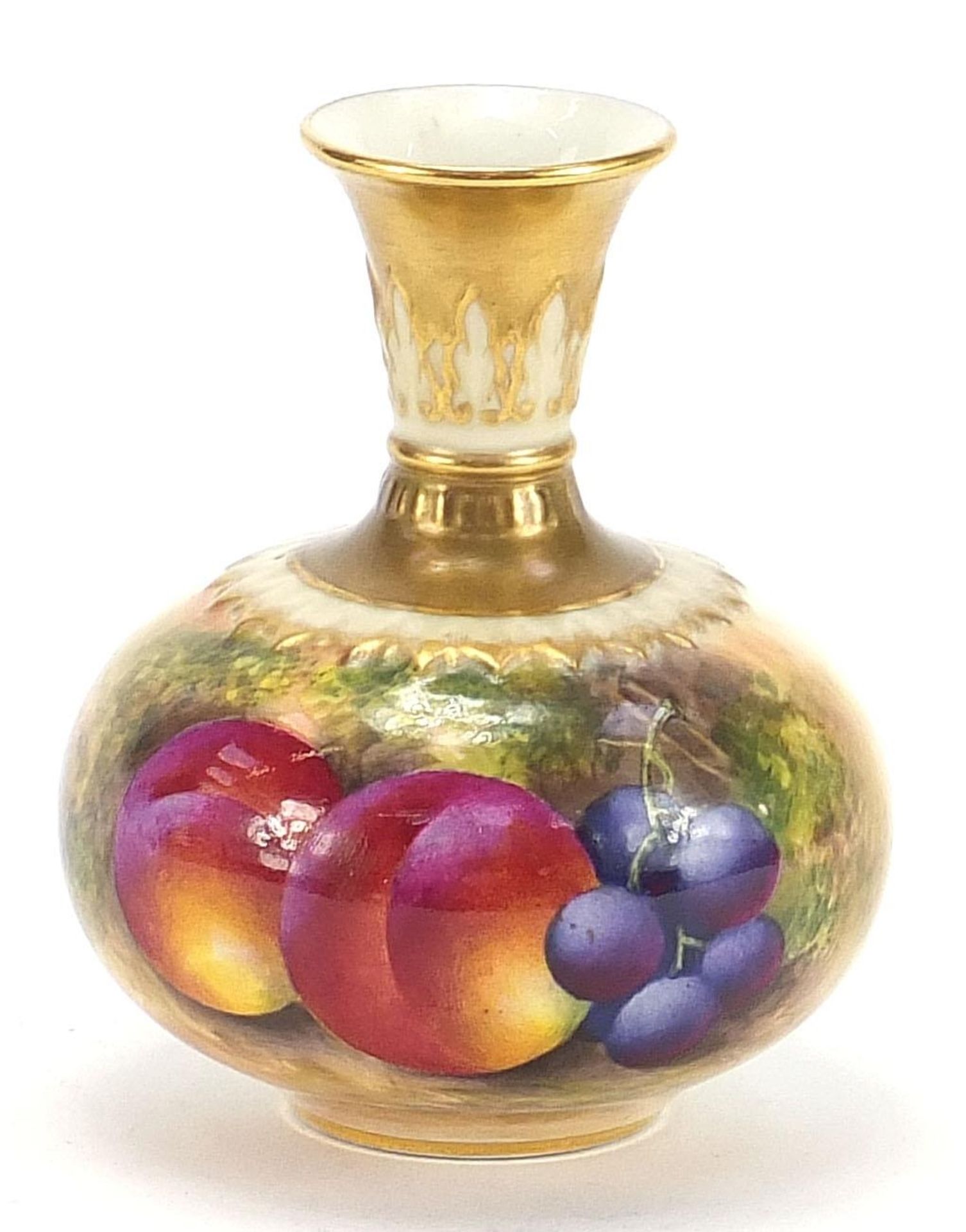 E Townsend for Royal Worcester, vase hand painted with peaches and berries, 10.5cm high :For Further