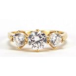 14ct gold cubic zirconia trilogy ring, size N, 2.8g :For Further Condition Reports Please Visit