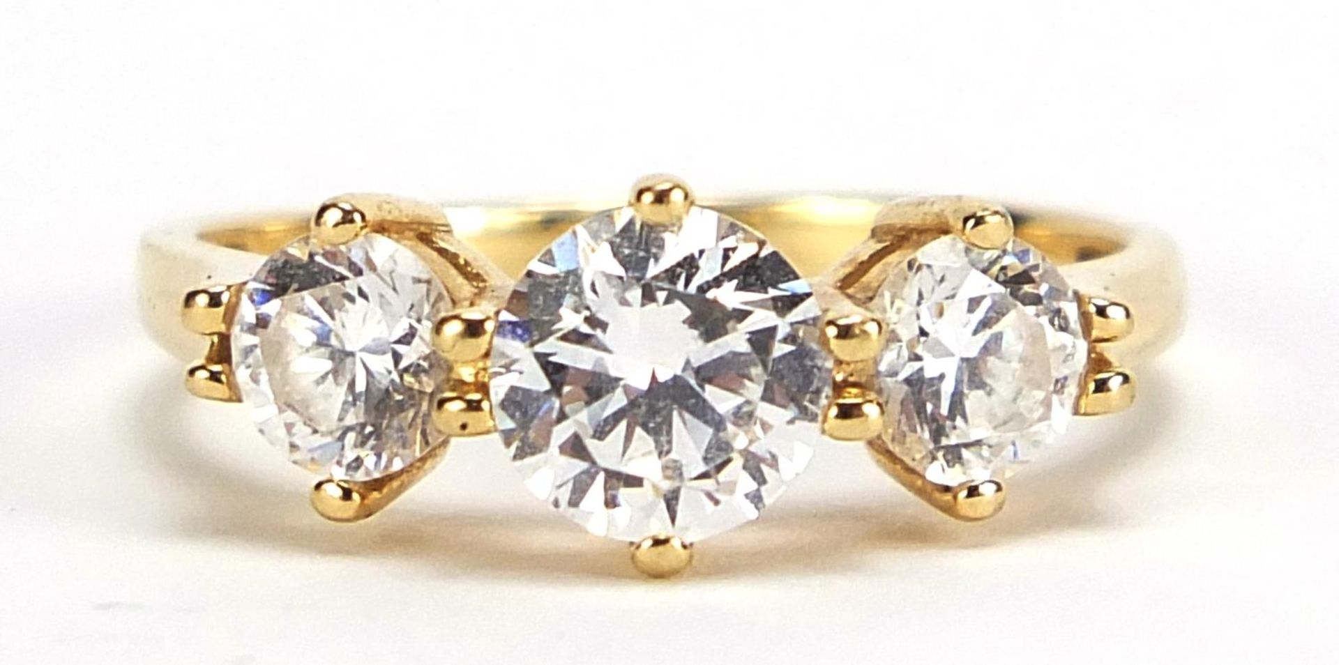 14ct gold cubic zirconia trilogy ring, size N, 2.8g :For Further Condition Reports Please Visit