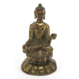 Chino Tibetan gilt bronze jewelled figure of Buddha, 13.5cm high :For Further Condition Reports