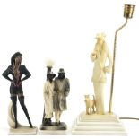 Italian figural table lamp and two similar figures, the largest 50.5cm high :For Further Condition