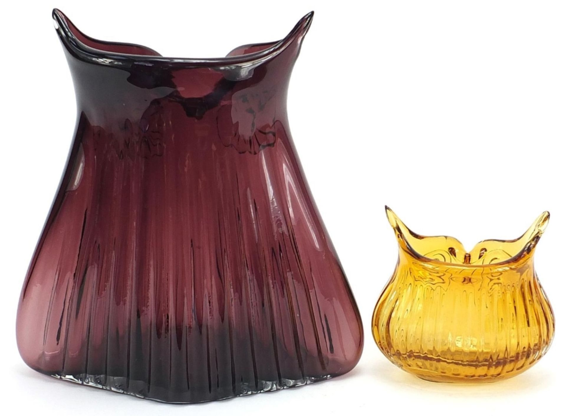 Two novelty art glass owl vases including an amethyst coloured example, 25cm high :For Further - Image 2 of 5