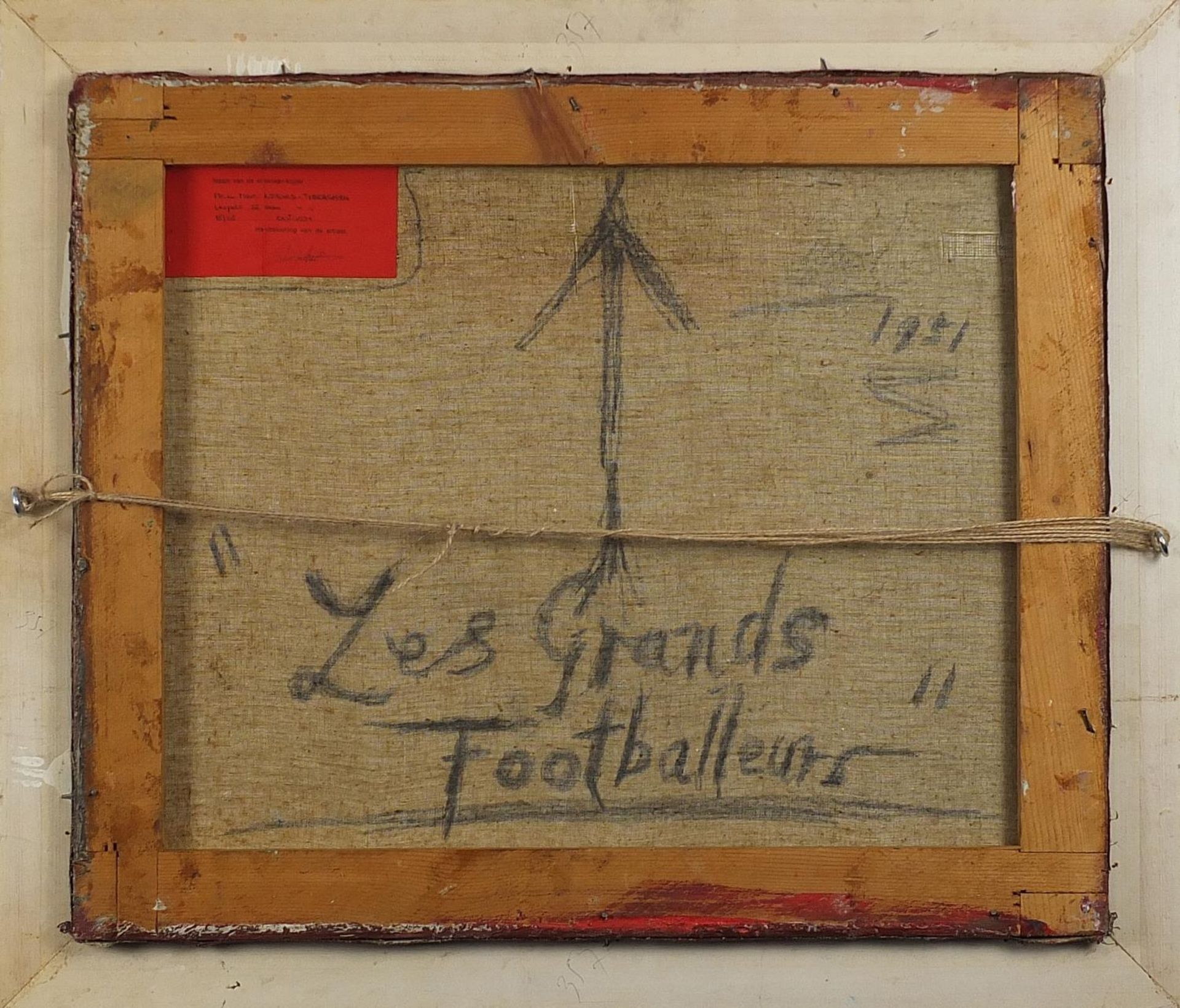 Les Grands Footballeurs, Four footballers, French school impasto oil on canvas, details verso, - Image 4 of 5