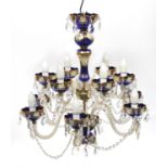 Bohemian Blue glass chandelier with drops, 70cm high x 70cm in diameter :For Further Condition