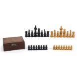 Box with ebonised Chessman chess set with case, the largest pieces each 10cm high :For Further