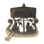 Danish 925S silver Viking longboat brooch, indistinct maker's mark, 3.5cm high, 11.0g :For Further