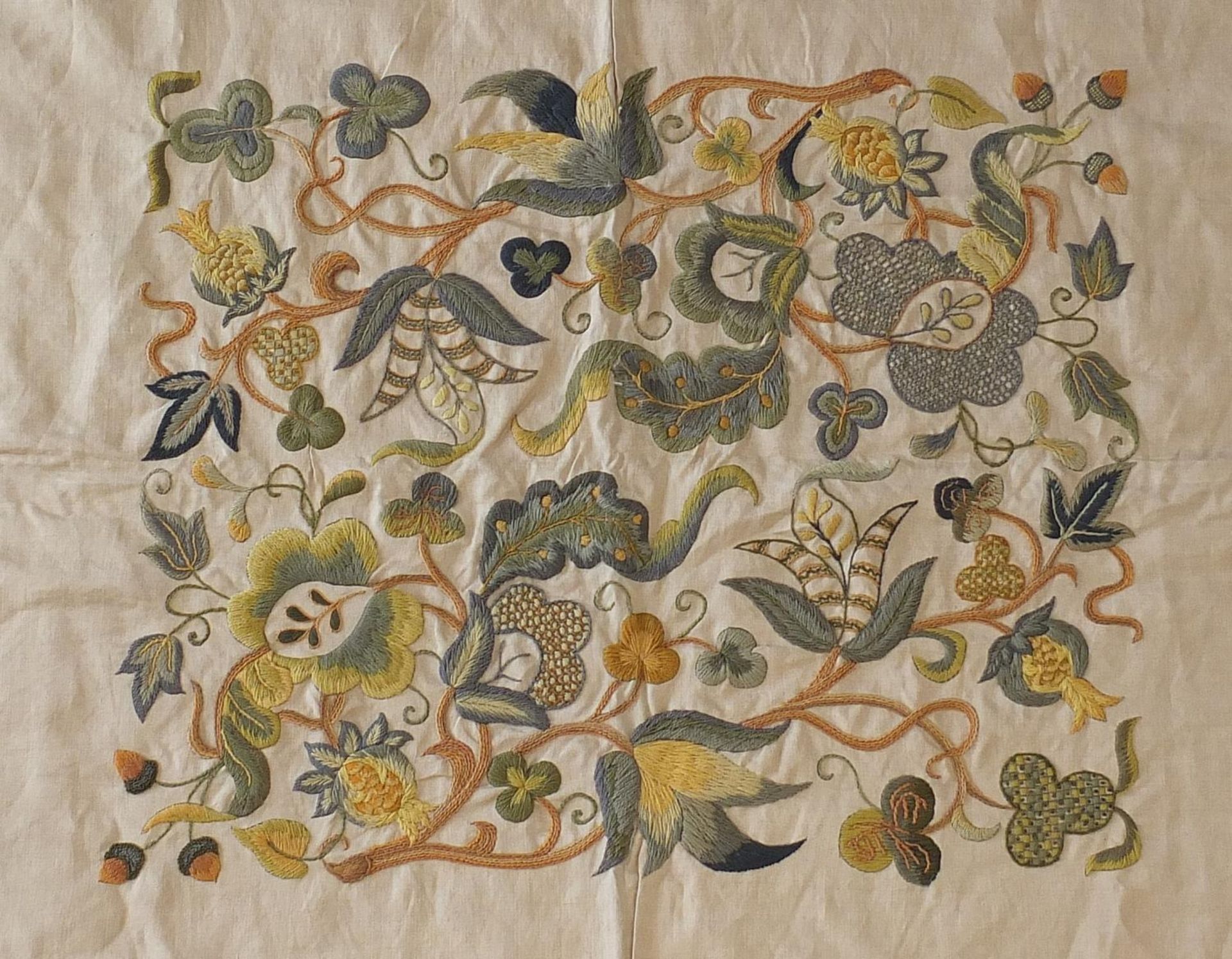 Large Arts & Crafts textile embroidered with flowers, 238cm x 203cm :For Further Condition Reports - Image 2 of 6