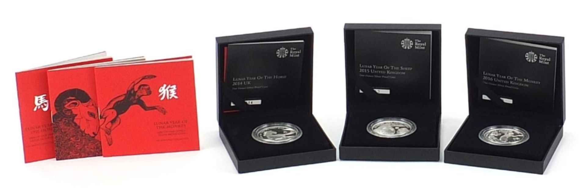 Three Lunar one ounce silver proof coins with boxes comprising 2014 Year of the Horse, 2015 Year - Image 8 of 9