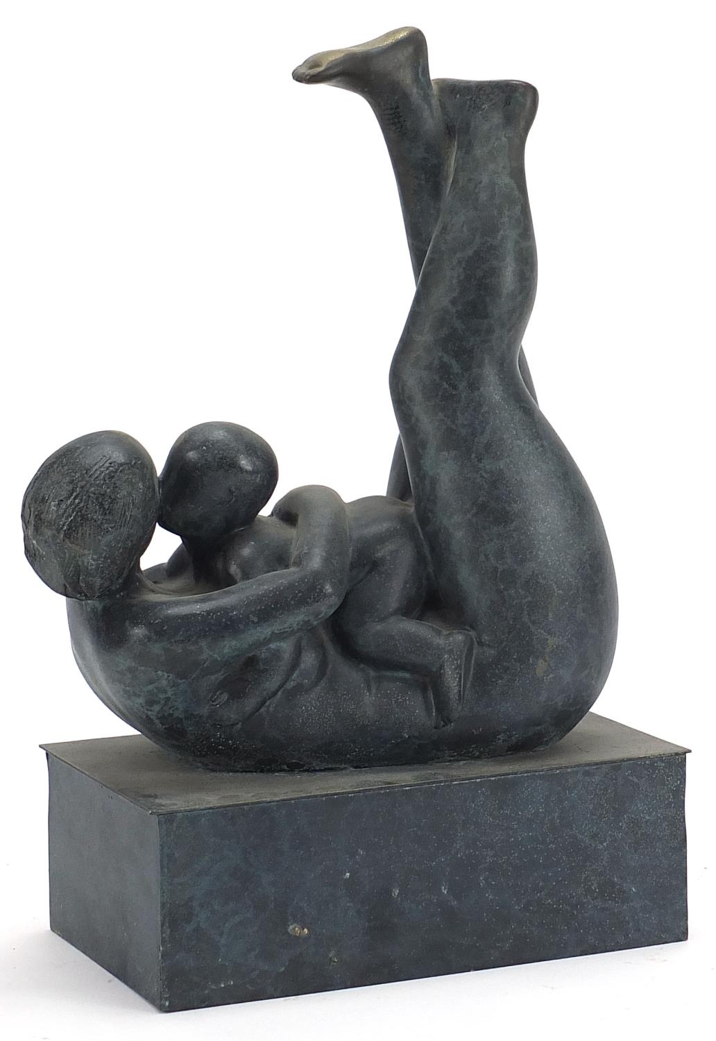 Mid centuruy design patinated bronze sculpture of a mother and child, 33cm high :For Further - Image 2 of 3