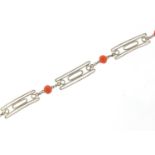 9ct white gold and coral bracelet, 16cm in length, 2.5g :For Further Condition Reports Please
