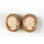 Pair of 9ct gold cameo maiden head stud earrings, 1.4cm high, 3.1g :For Further Condition Reports