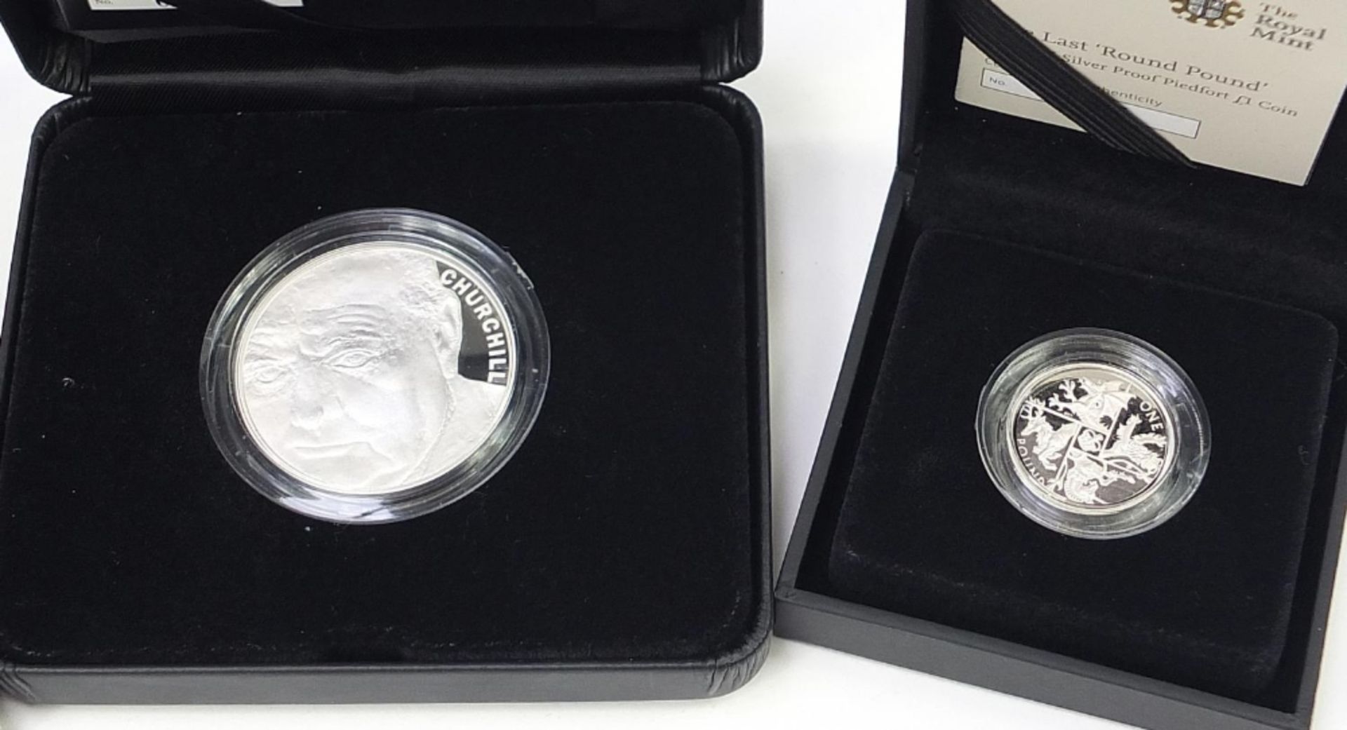 Six silver proof coins with cases and boxes comprising 50th Anniversary of the Death of Sir - Image 4 of 5