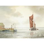 Alan Whitehead - Estuary scene with Thames barge, signed watercolour, mounted, framed and glazed,