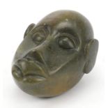 Derek Macheka, Zimbabwean lemon opal stone carving of a face, 15.5cm in length :For Further Conditi