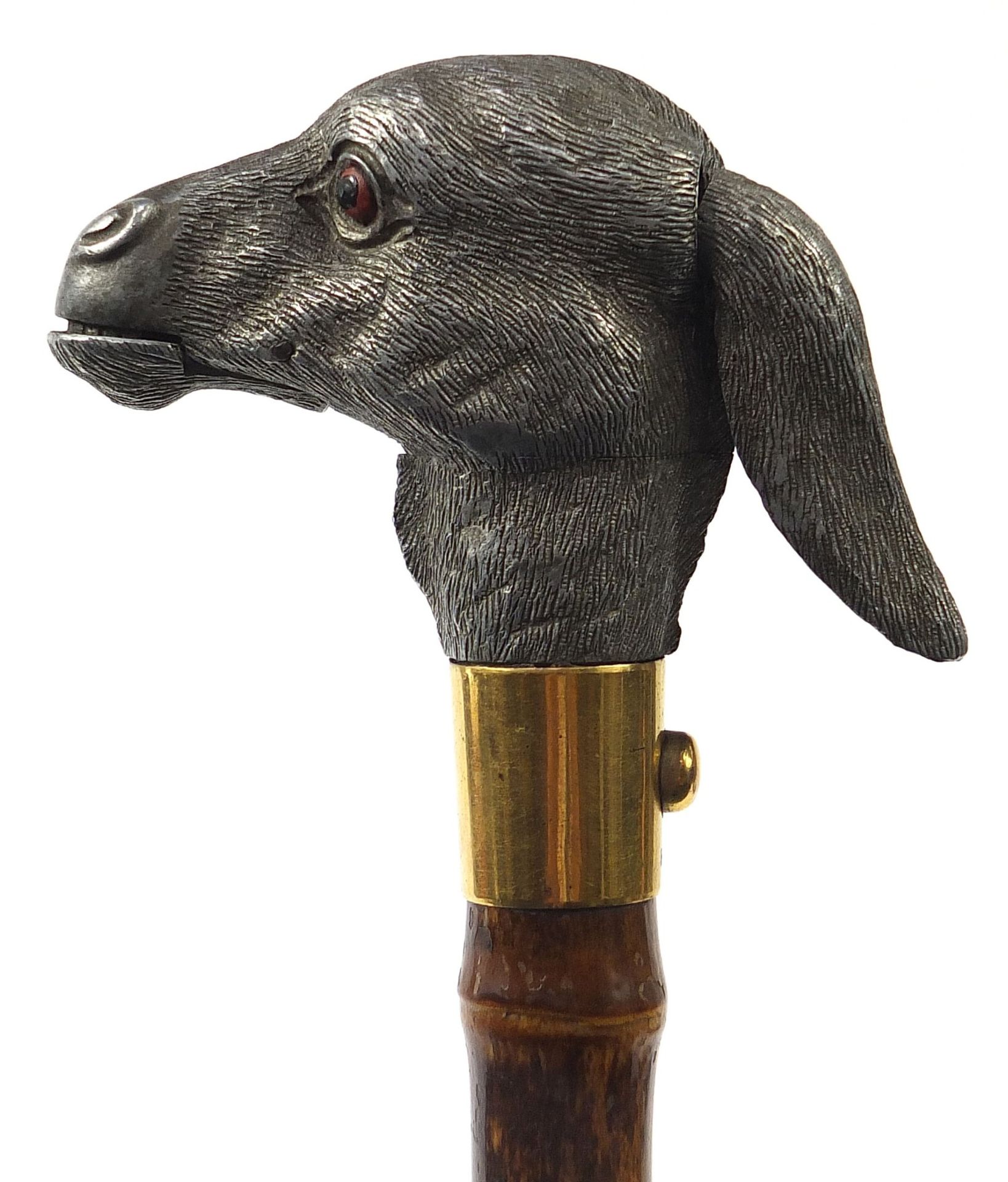 Brigg & Sons, silk and bamboo parasol with articulated donkey head handle and press button action, - Bild 12 aus 14