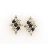 Pair of 9ct gold sapphire and clear stone stud earrings, 9mm high, 0.8g :For Further Condition