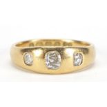 Victorian18ct gold diamond three stone gypsy ring, hallmarked Birmingham 1887, the central diamond