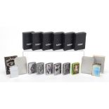 Eight Zippo lighters with boxes including Rock & Roll, Sons of Anarchy and Flame Collage :For