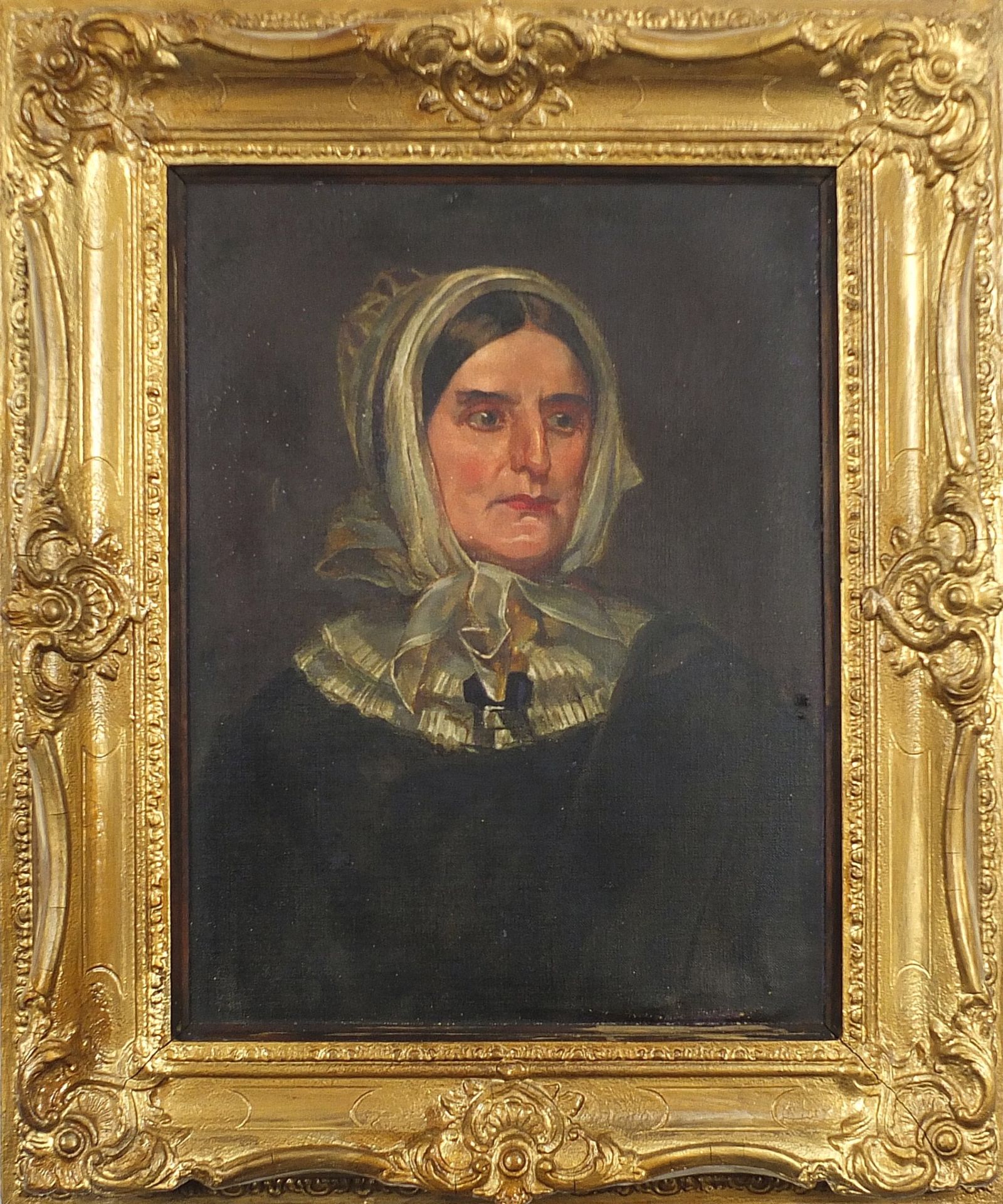 Head and shoulders portrait of a lady wearing a bonnet, Victorian oil on canvas, mounted and framed, - Image 2 of 5