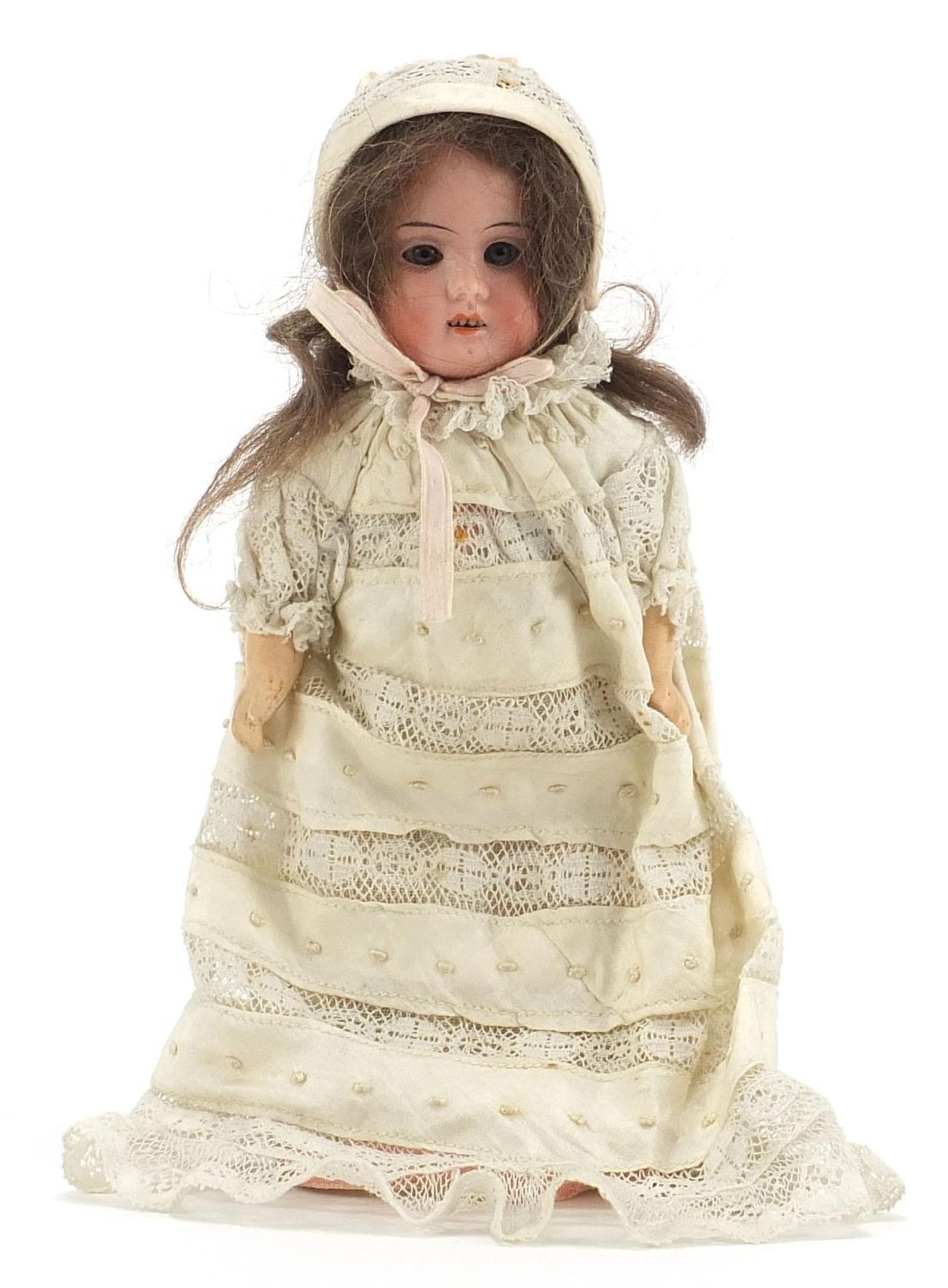 Miniature German bisque headed doll with composite limbs, 19.5cm high :For Further Condition Reports