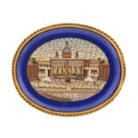 Antique gilt metal Italian micro mosaic brooch with a view of Vatican city, 4cm wide, 17.4g :For