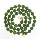 Chinese green jade bead necklace, 48cm in length, 42.6g :For Further Condition Reports Please