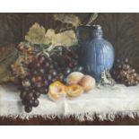 Annie E Hastling 1874 - Still life vessels and fruit, late 19th century tempera, mounted, framed and