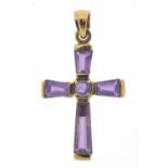 9ct gold amethyst cross pendant, 2.2cm high, 1.2g :For Further Condition Reports Please Visit Our