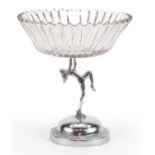 Art Deco chrome and glass centrepiece with nude female support, 25.5cm high x 23cm in diameter :