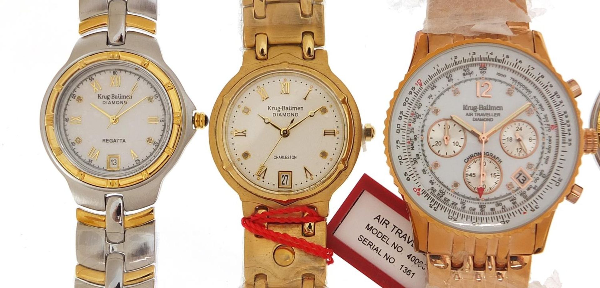 Five gentlemen's & Krug-Baumen diamond wristwatches with boxes comprising Air Traveller Diamond - Bild 2 aus 7
