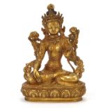 Chino Tibetan gilt bronze figure of seated Buddha, 20cm high :For Further Condition Reports Please
