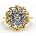 18ct gold diamond and sapphire cocktail ring, size Q, 5.2g :For Further Condition Reports Please